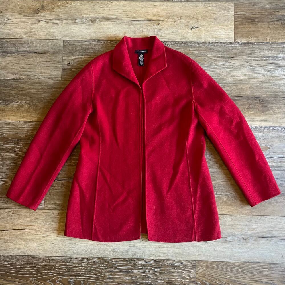 Valerie Stevens Blazer Womens L Red Wool Angora Cashmere Single Hook Open Front
